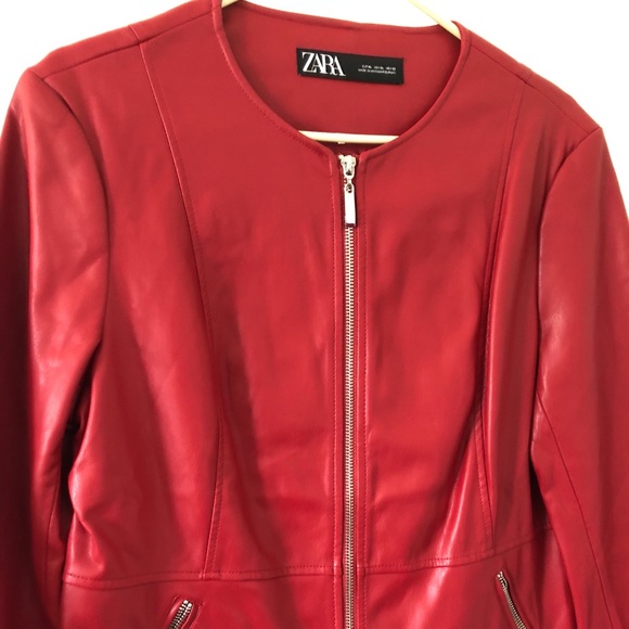 Zara Red leather Jacket - Picture 3 of 7